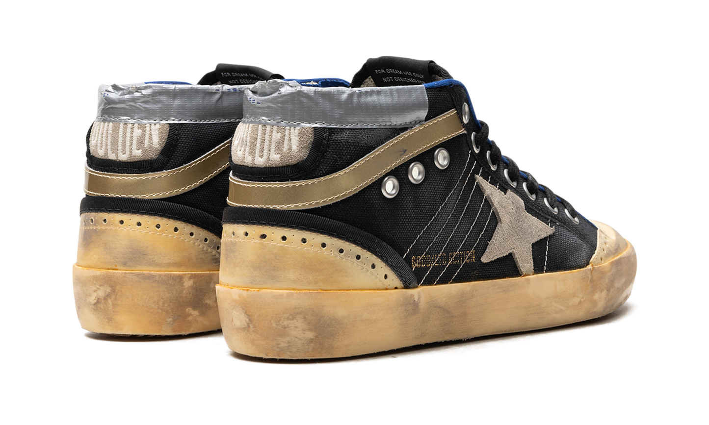 MID STAR CANVAS UPPER SUEDE STAR AND HEEL NYLON TONGUE RUBBER TOE AND SPUR "BLACK ICE VANILLA GOLD"